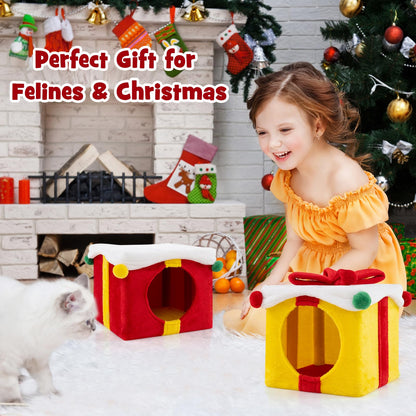 Indoor 2-Storey Cute Christmas Cat House with Bow