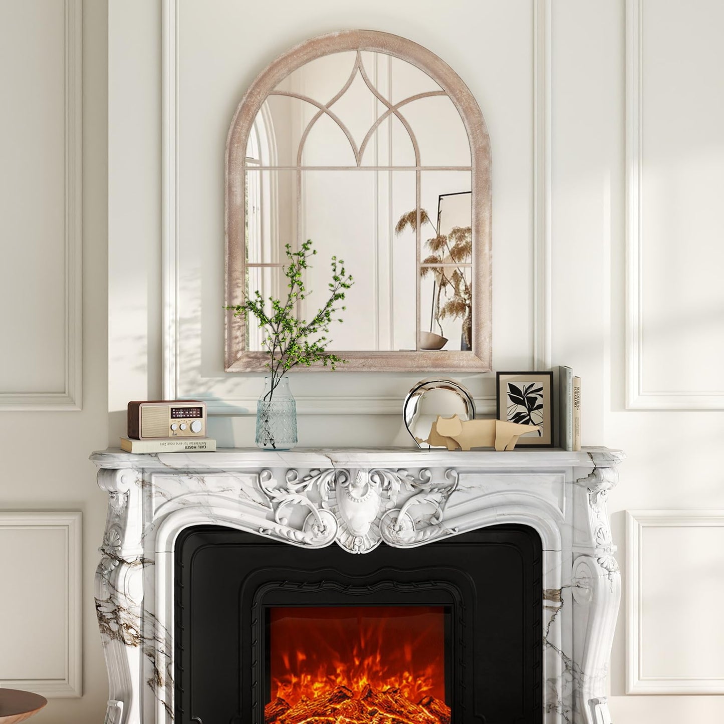 Arched Window Wall Mirror, Farmhouse Hanging Accent Decorative Mirror