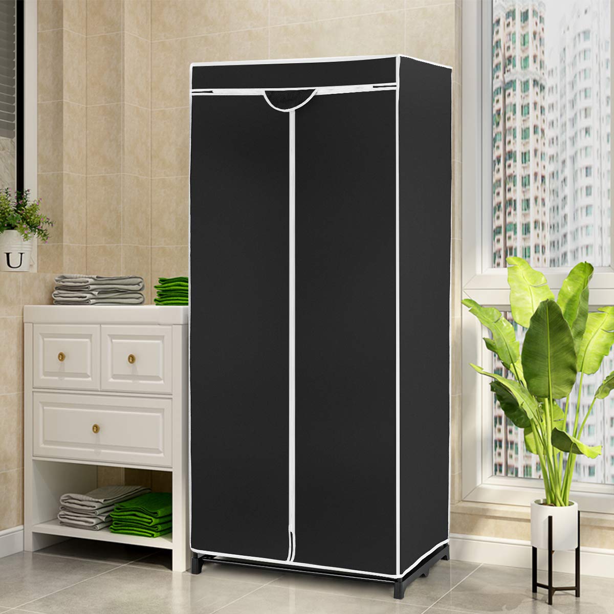 Portable Single Clothes Closet with Hanging Rail