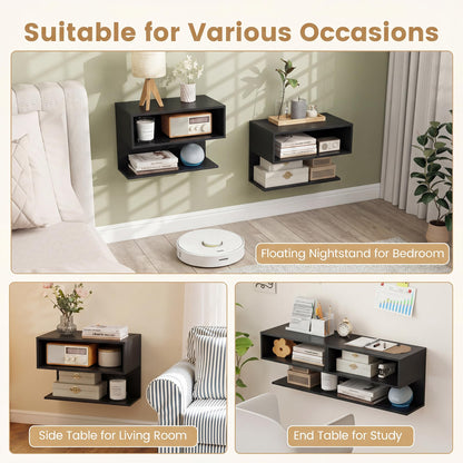Floating Bedside Table, Wall Mounted Nightstand