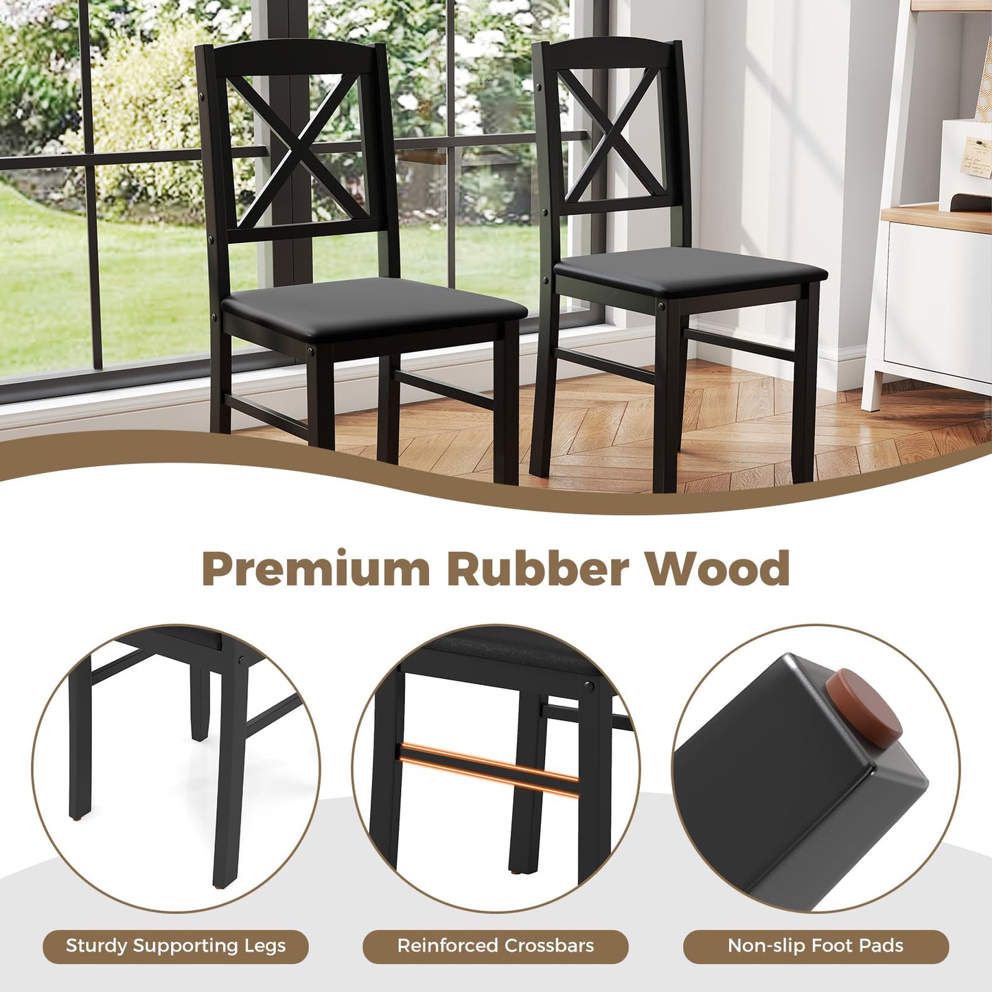 3 Piece Dining Table Set, Square Breakfast Kitchen Table and Chairs