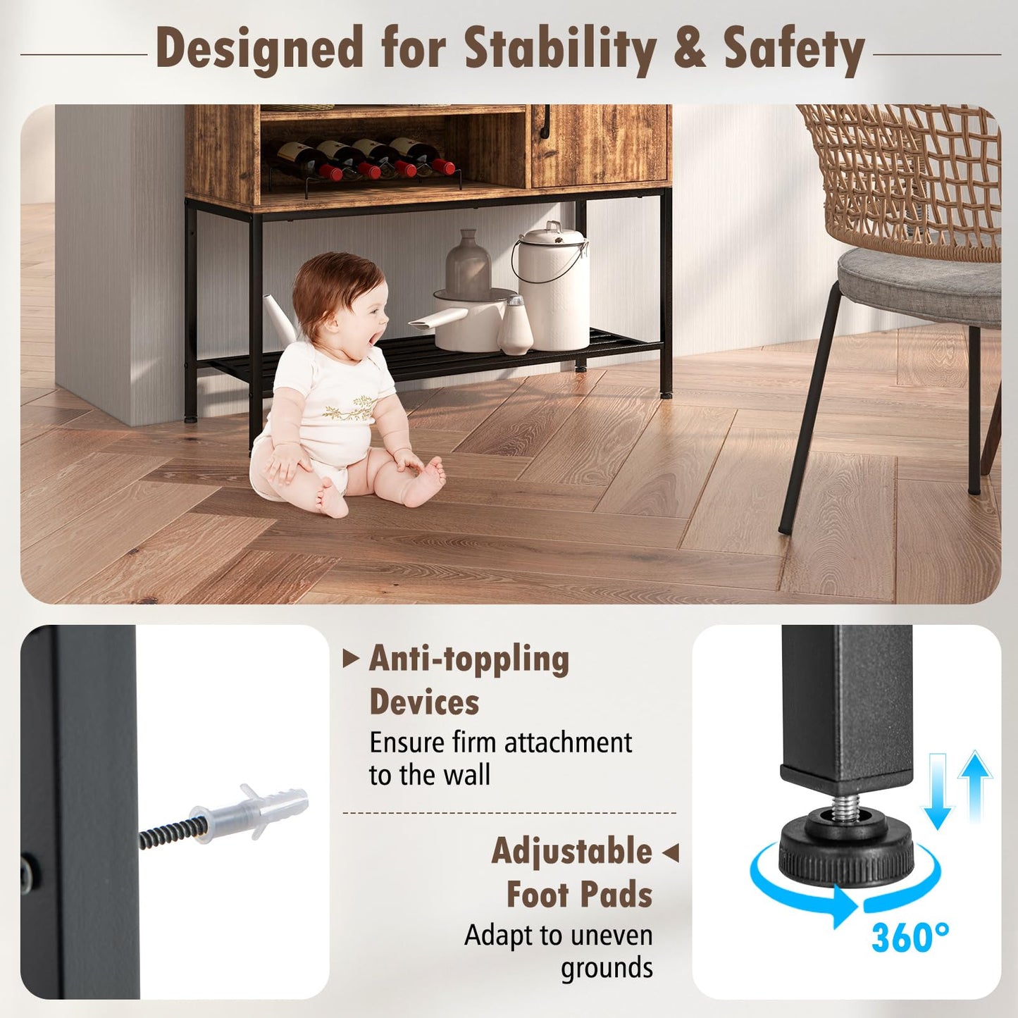 Sideboard Buffet Cabinet with Wine Racks and Storage Shelves