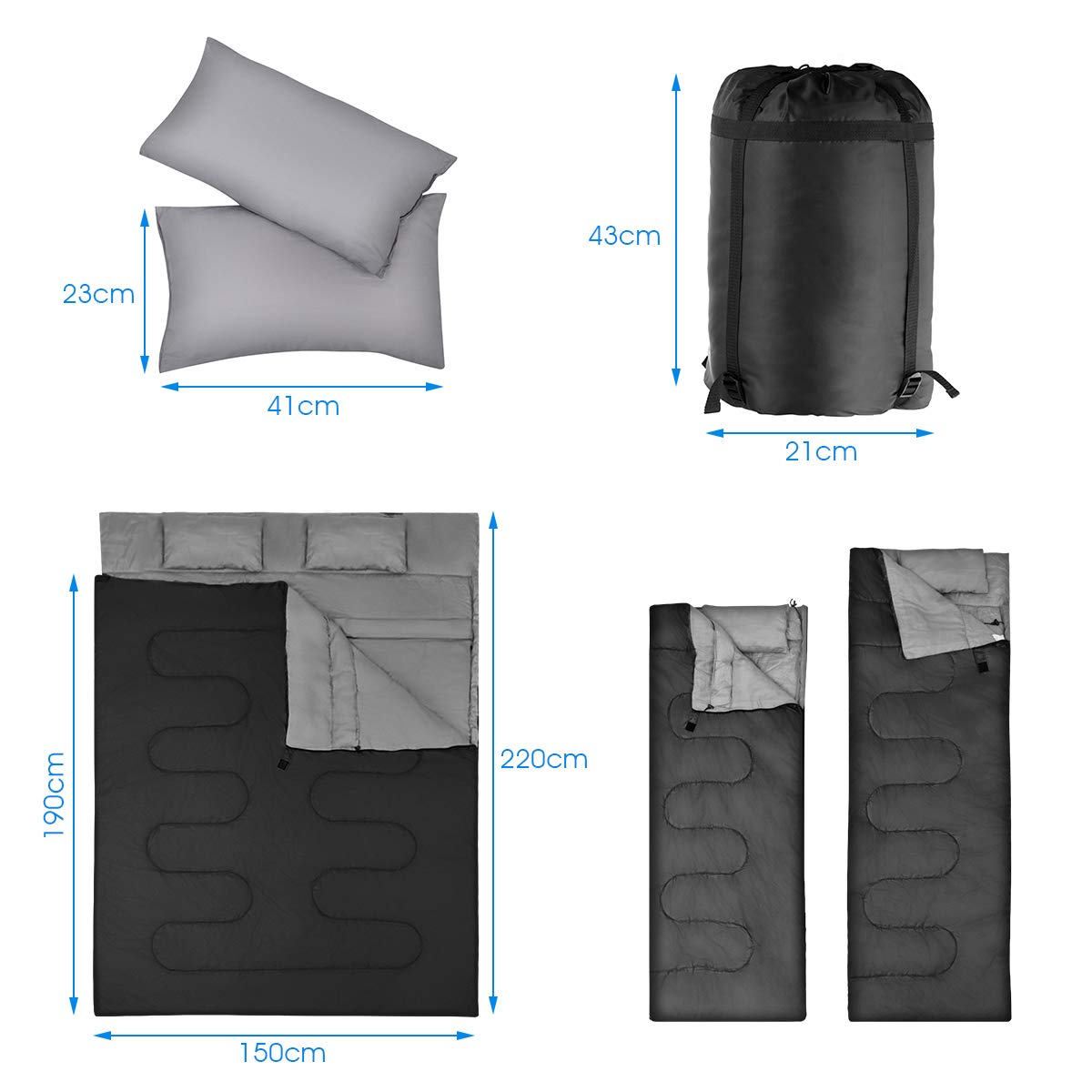 Double Sleeping Bag Extra Large Waterproof with Carrying Bag