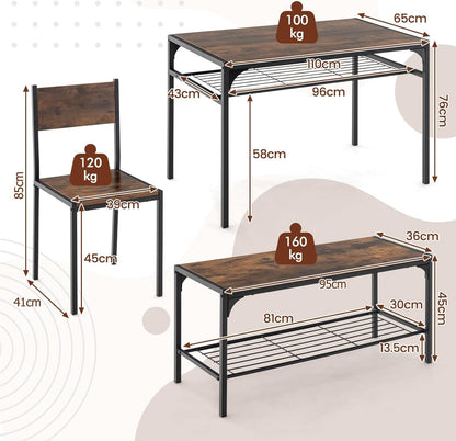 Dining Table Set for 4 with Storage Racks and Metal Frame