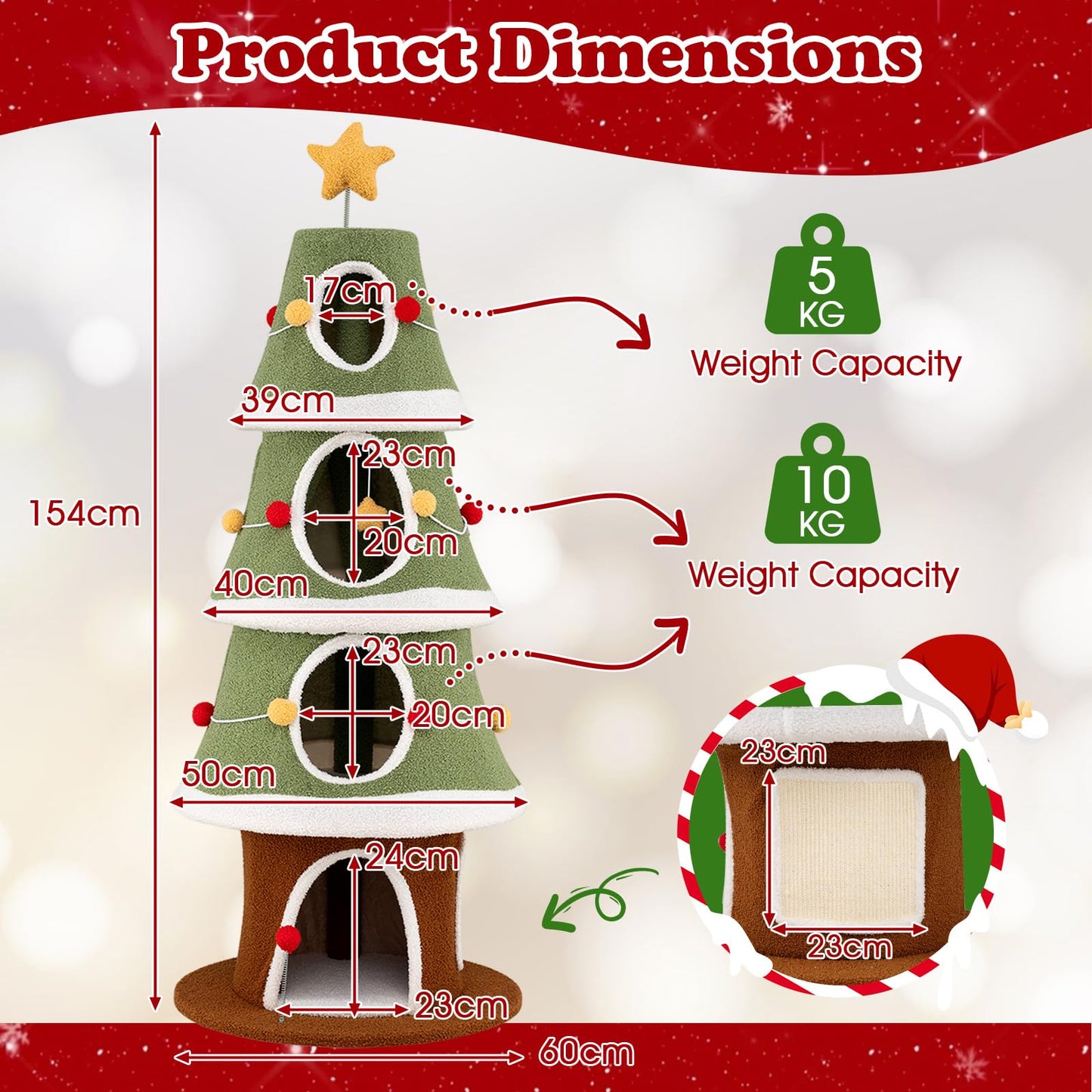 154 cm Cute Cat Tower with 4 Condos and Sisal Carpet for Holiday Decoration