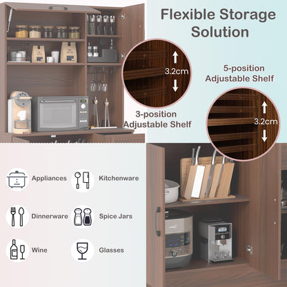 167cm Tall Pantry Cabinet with Hutch and Power Outlets