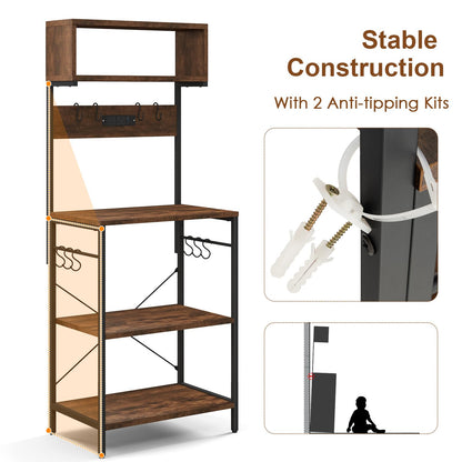 153 cm Tall Microwave Stand Kitchen Bakers Rack with Power Outlet