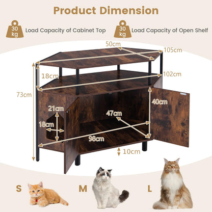 Corner Cat Litter Box Enclosure with Open Shelf