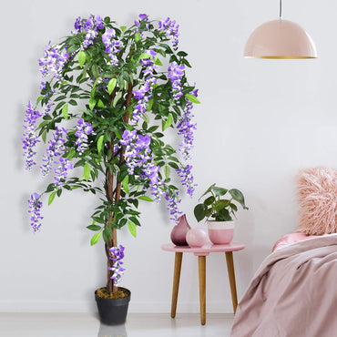 150CM Ficus Artificial Tree Fake Wisteria Tree with 3 Natural Trunks