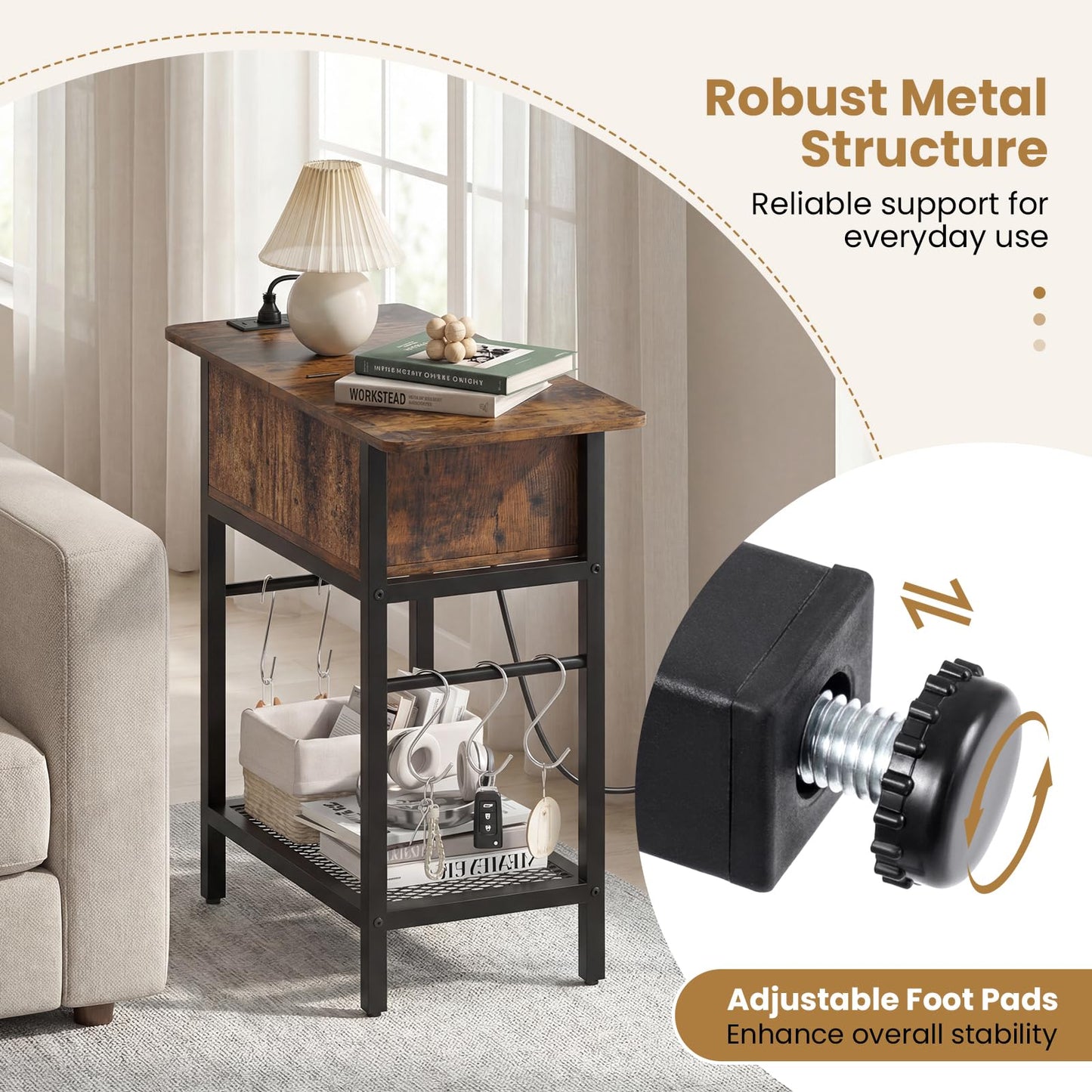 Narrow End Table Skinny Sofa Side Table for Small Space