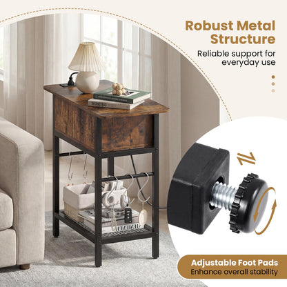 Narrow End Table Skinny Sofa Side Table for Small Space