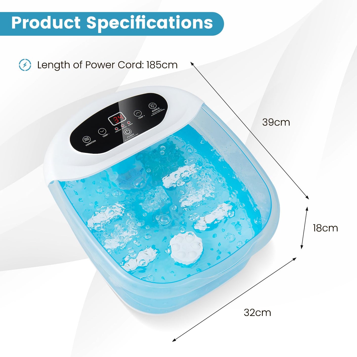 Foot Spa Massager with Removable Pedicure Stone