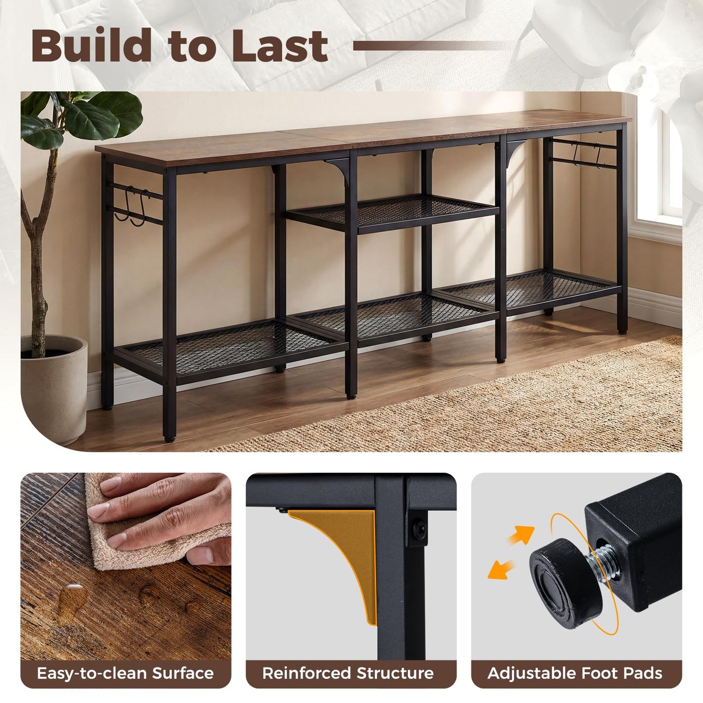 TV Unit for 65 Inch TVs, 140cm Industrial TV Stand Cabinet with Mesh Storage Shelves