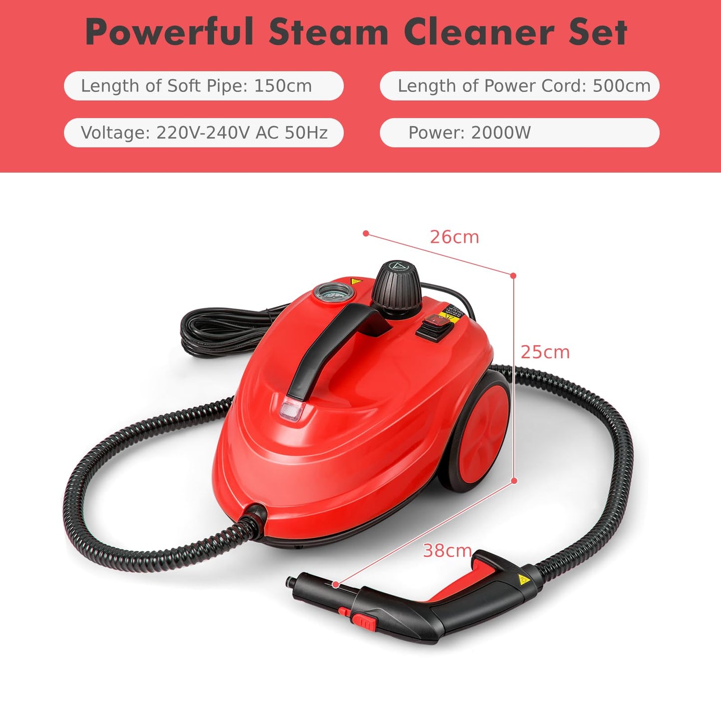 2000W 1.8L Multipurpose Adjustable Steam Cleaner with 13 Accessories