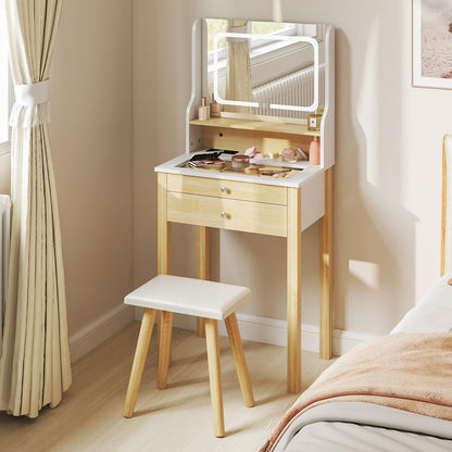 Vanity Desk with Mirror and Lights Small Makeup Table with 3 Light Modes