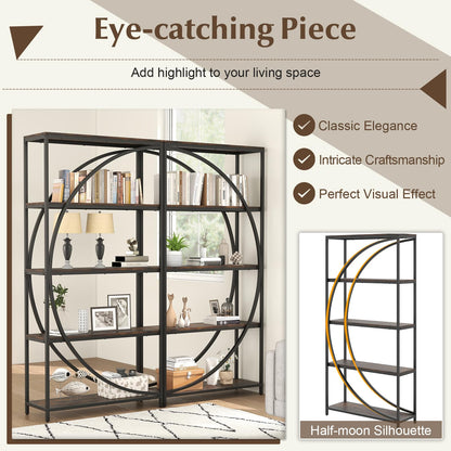 5-Tier Industrial Etagere Bookshelf with Open Storage Shelves and Arc-Shaped Design