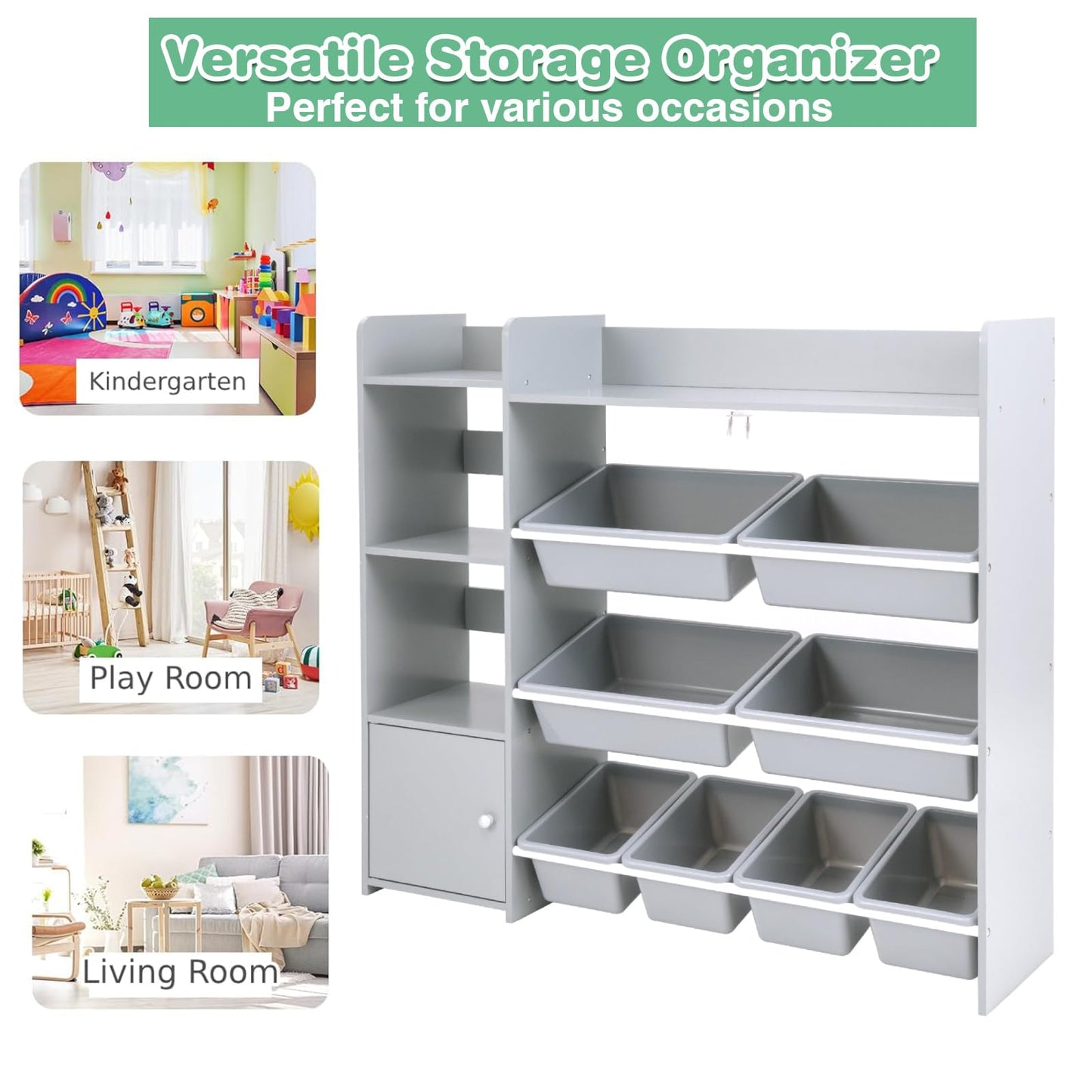Kids Bookshelf Toy Storage Organizer with Storage Boxes and Open Shelves
