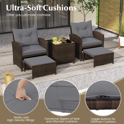 5-Piece Rattan Garden Furniture Set, Patio Conversation Set with 2 Chairs