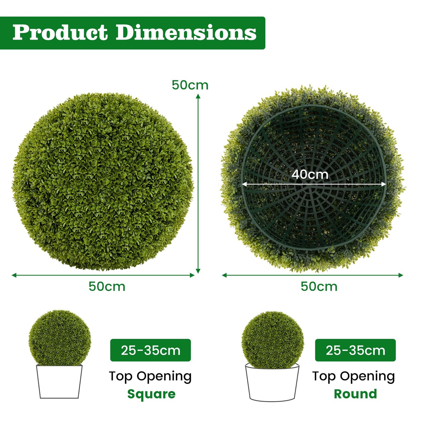 50CM Artificial Topiary Balls Set of 2 Round Fake Boxwood Topiary Leaf Plants