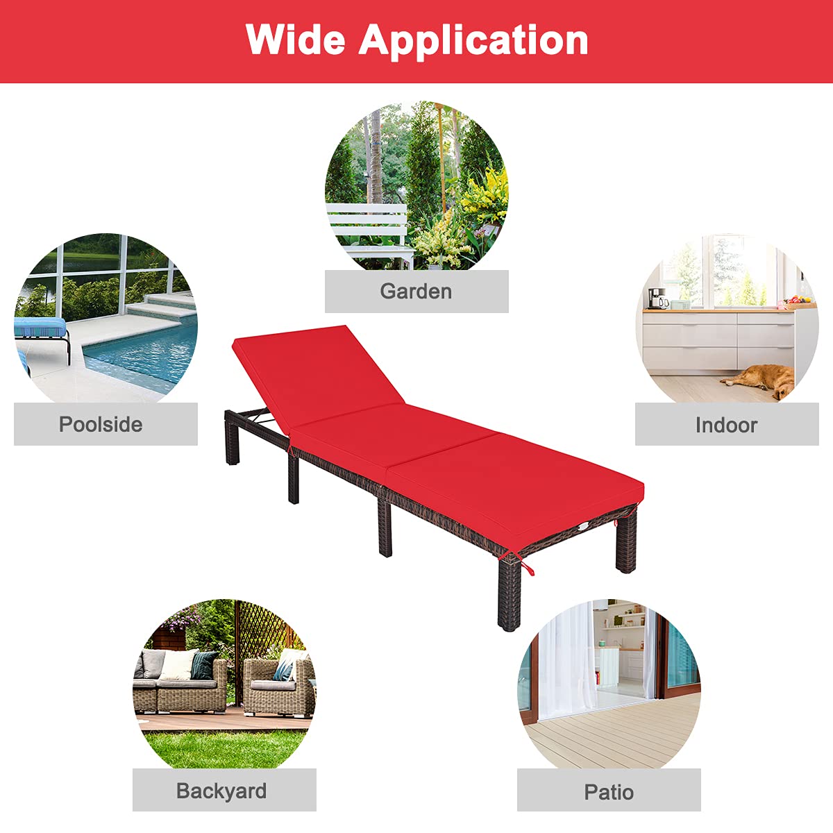 6-level Adjustable Outdoor Leisure Rattan Sun Bed with Removable Cushion