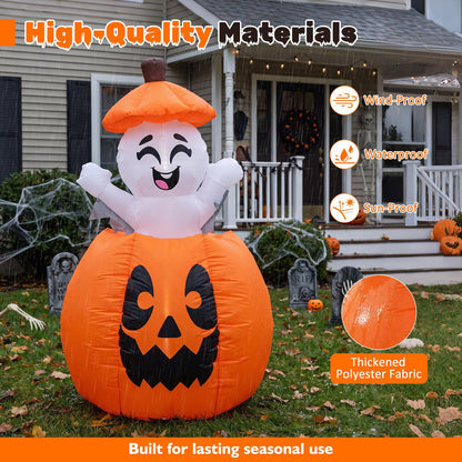 150 CM Animated Halloween Inflatable Pumpkin and Rising Ghost
