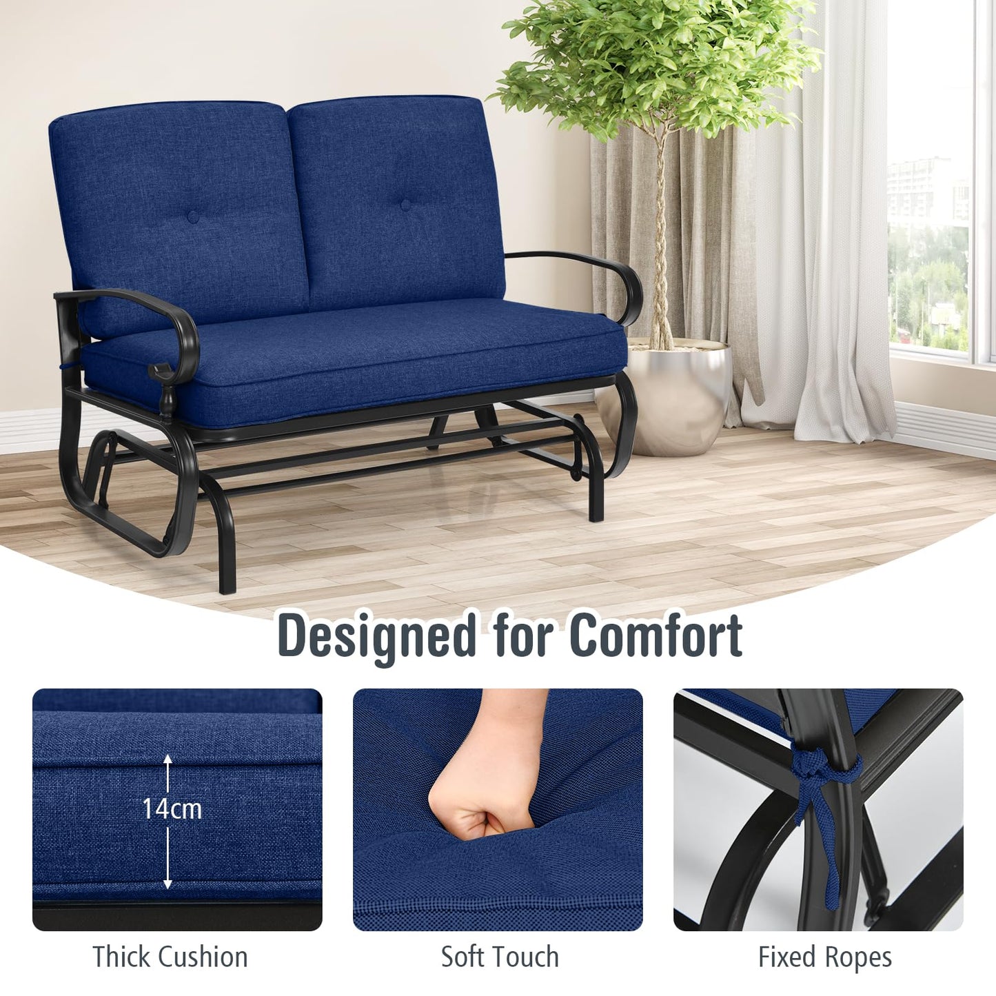 2 Person Outdoor Glider Bench with Cushions