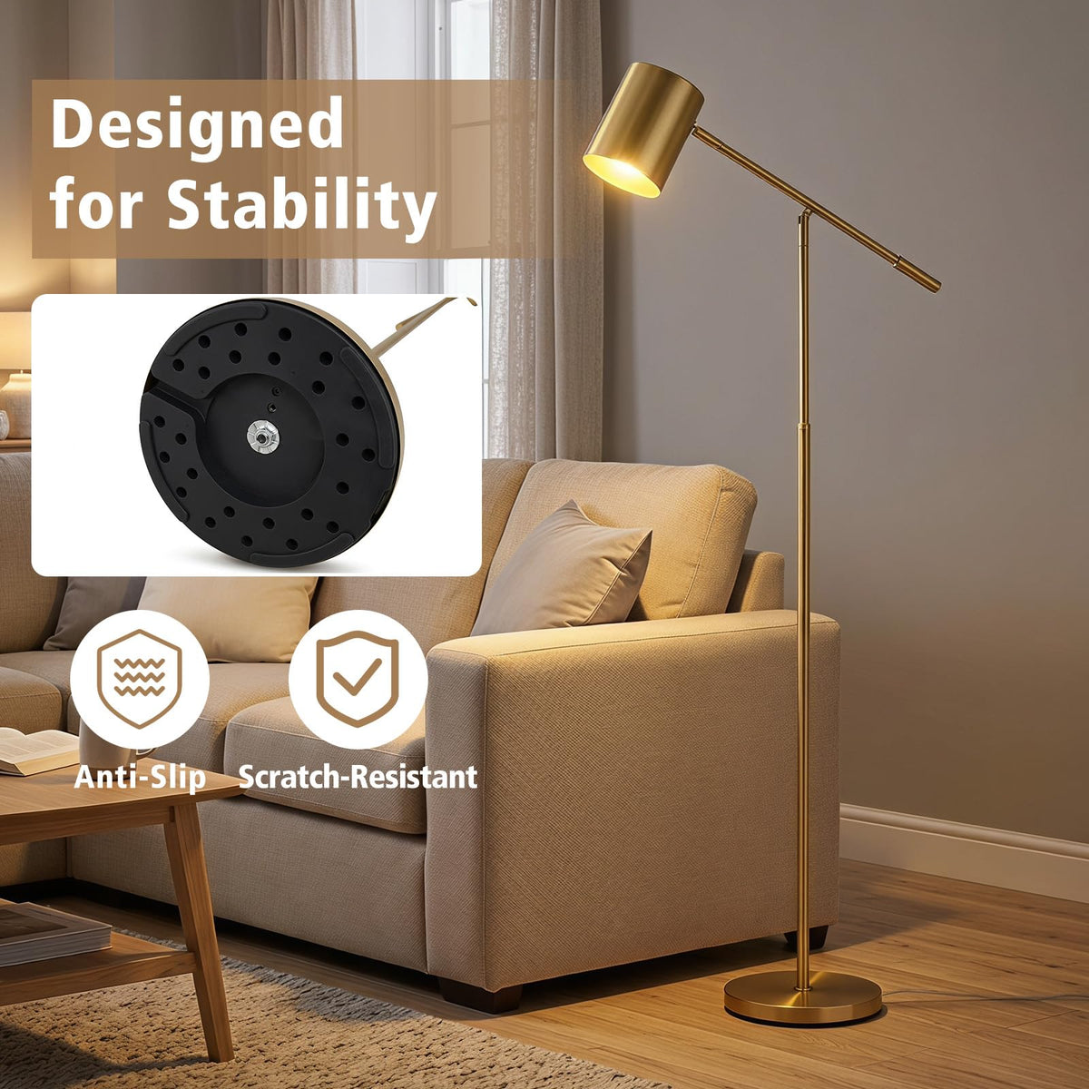 Metal Floor Lamp with Adjustable Height and Angle for Bedroom