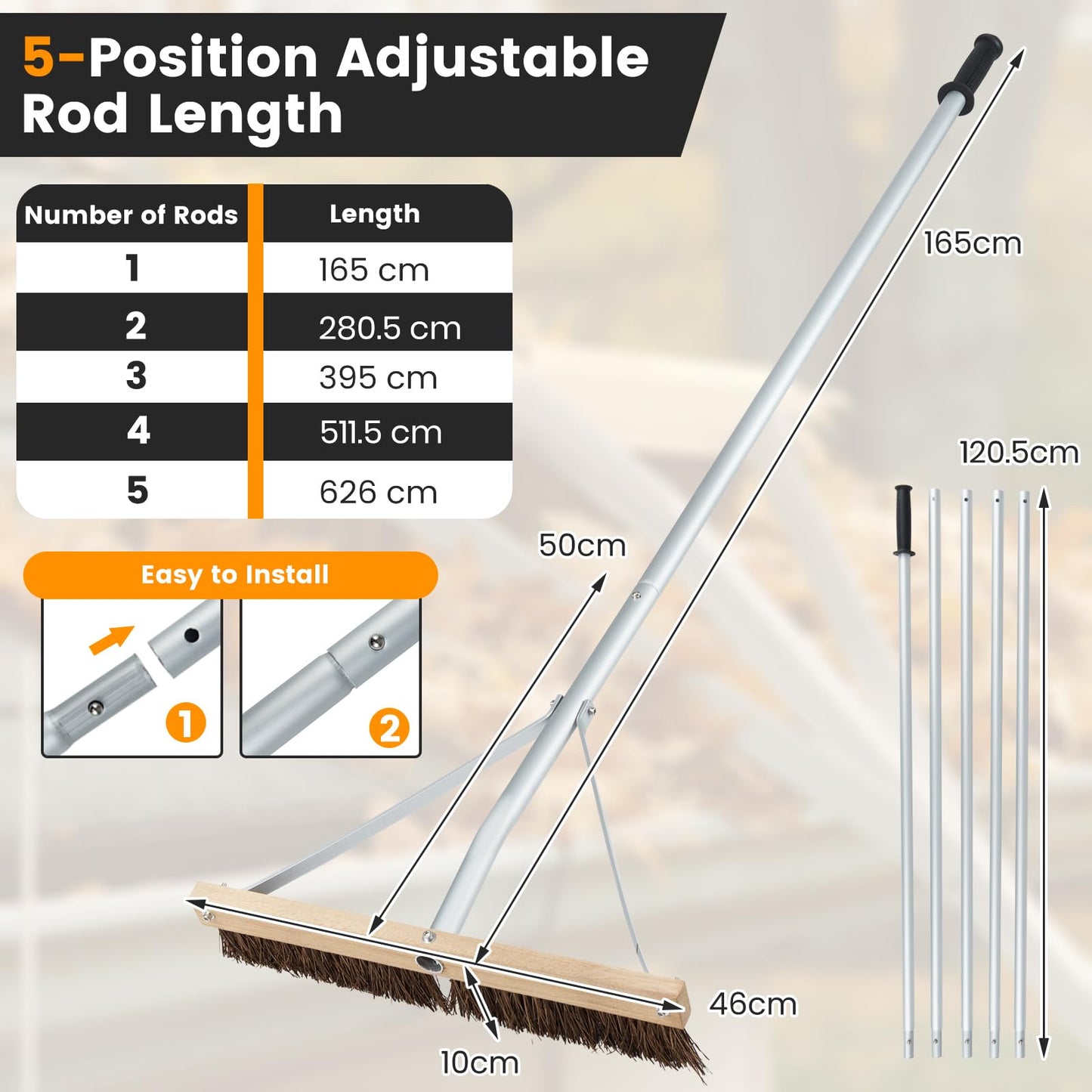 Leaf Roof Brush, 21FT/626cm Adjustable Length Roof Cleaning Tool