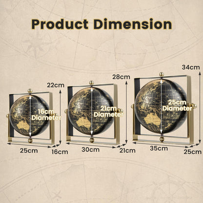 Giantex 25cm World Globe 720° Rotating Antique Earth Map with Square Frame Stand