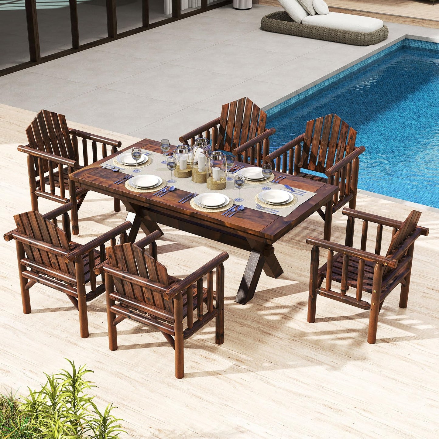 Garden Chair, Outdoor Dining Chairs with Armrests & Reclined High Backrest