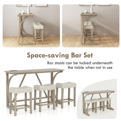 4-Piece Height Bistro Table and Saddle Seat Stools with Power Outlet