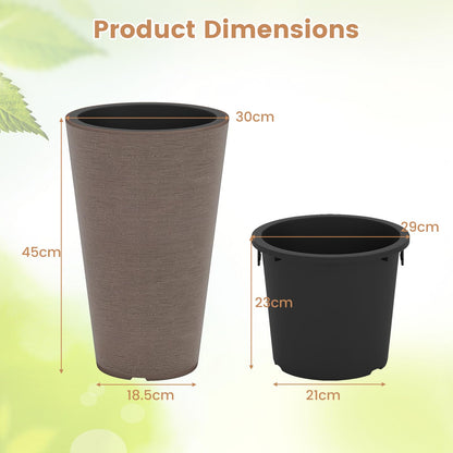 Tall Round Planter Set of 2 with Removable Inner Bucket and Drainage Holes
