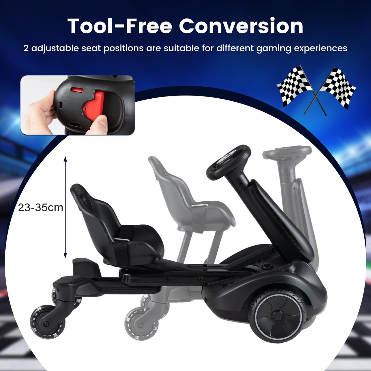 Ride on Drift Car for Kids 2-In-1 Go Kart with Adjustable Seat Sound LED Lights