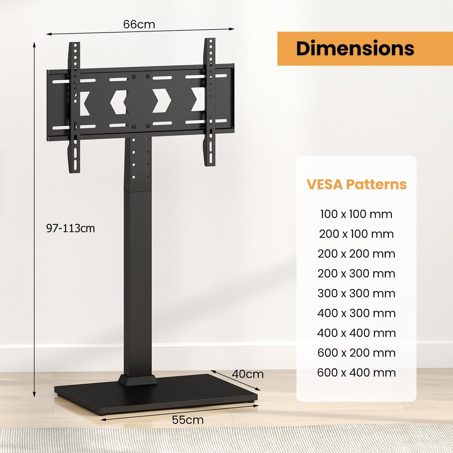 Height Adjustable Floor TV Stand with AV Shelf