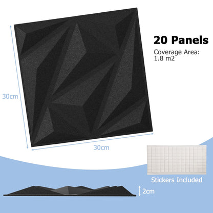 20-Pack 3D Acoustic Wall Panels with Diamond Texture