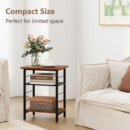 3 Tier Side Table with Height Adjustable Metal Mesh Shelf