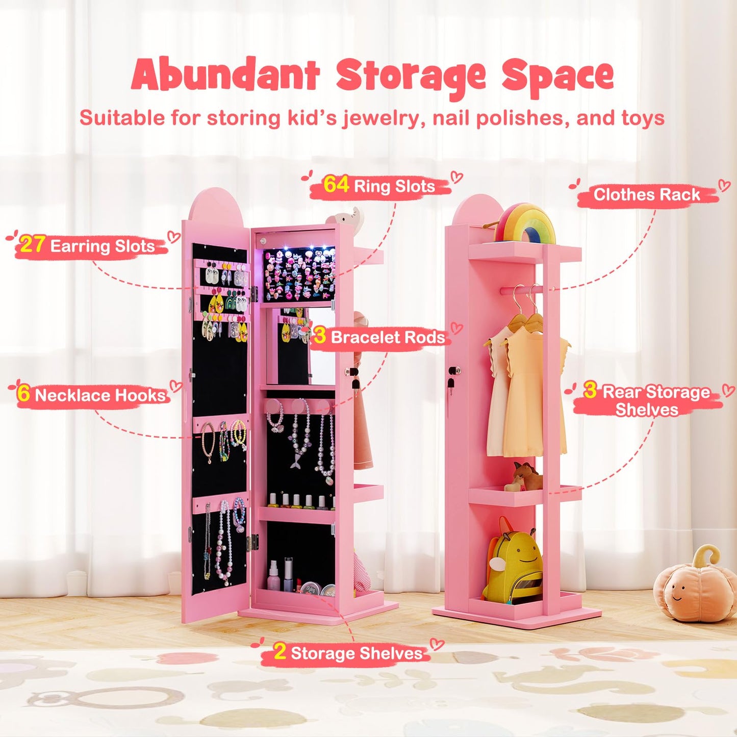 Kids Jewelry Cabinet Standing Children Jewelry Organizer