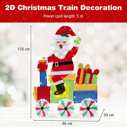 4FT Lighted Santa Claus on Train, 2D Pre-Lit Indoor Outdoor Christmas Decoration
