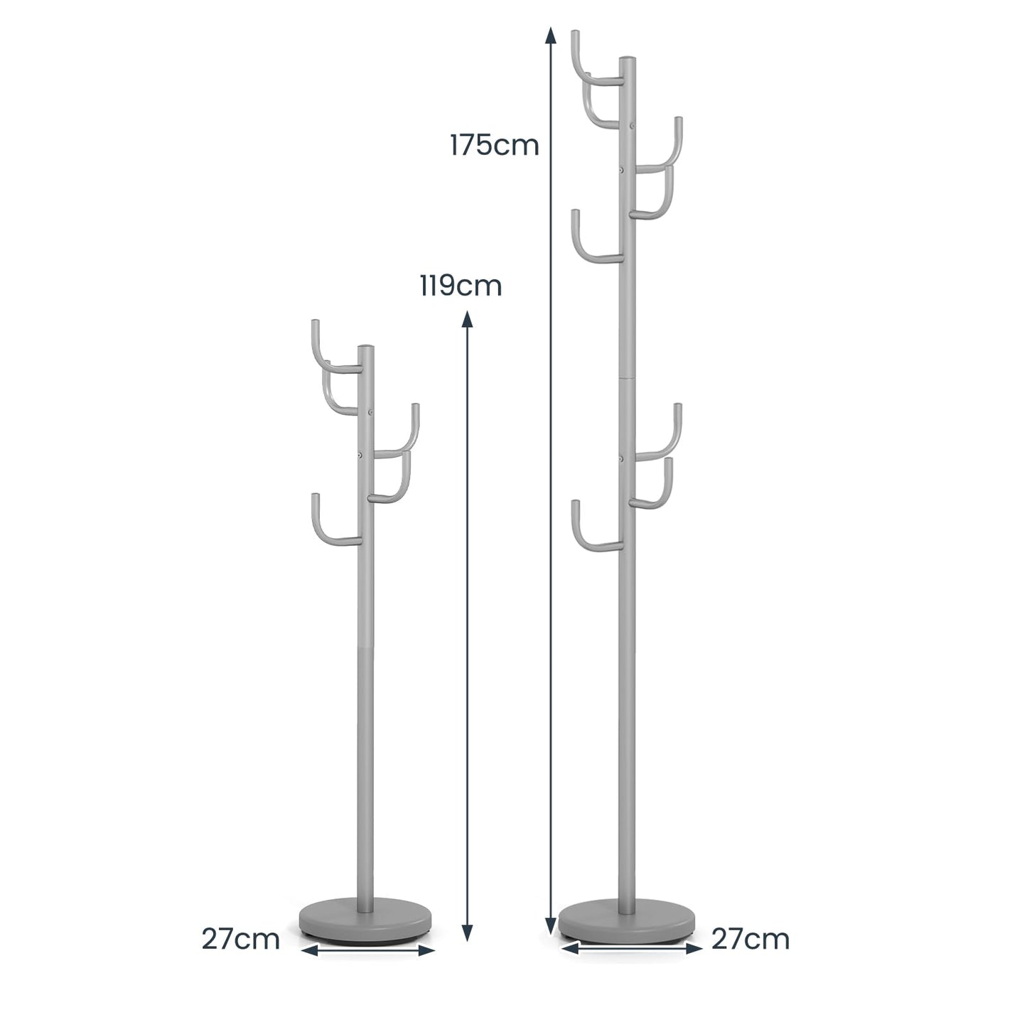 Metal Coat Rack, Freestanding Cactus Clothes Hanger with 8 L-Shaped Hooks