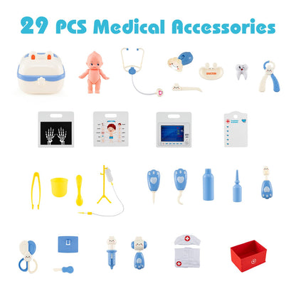 Wood Medical Center Toy Set with Examine Region and Height Measurer
