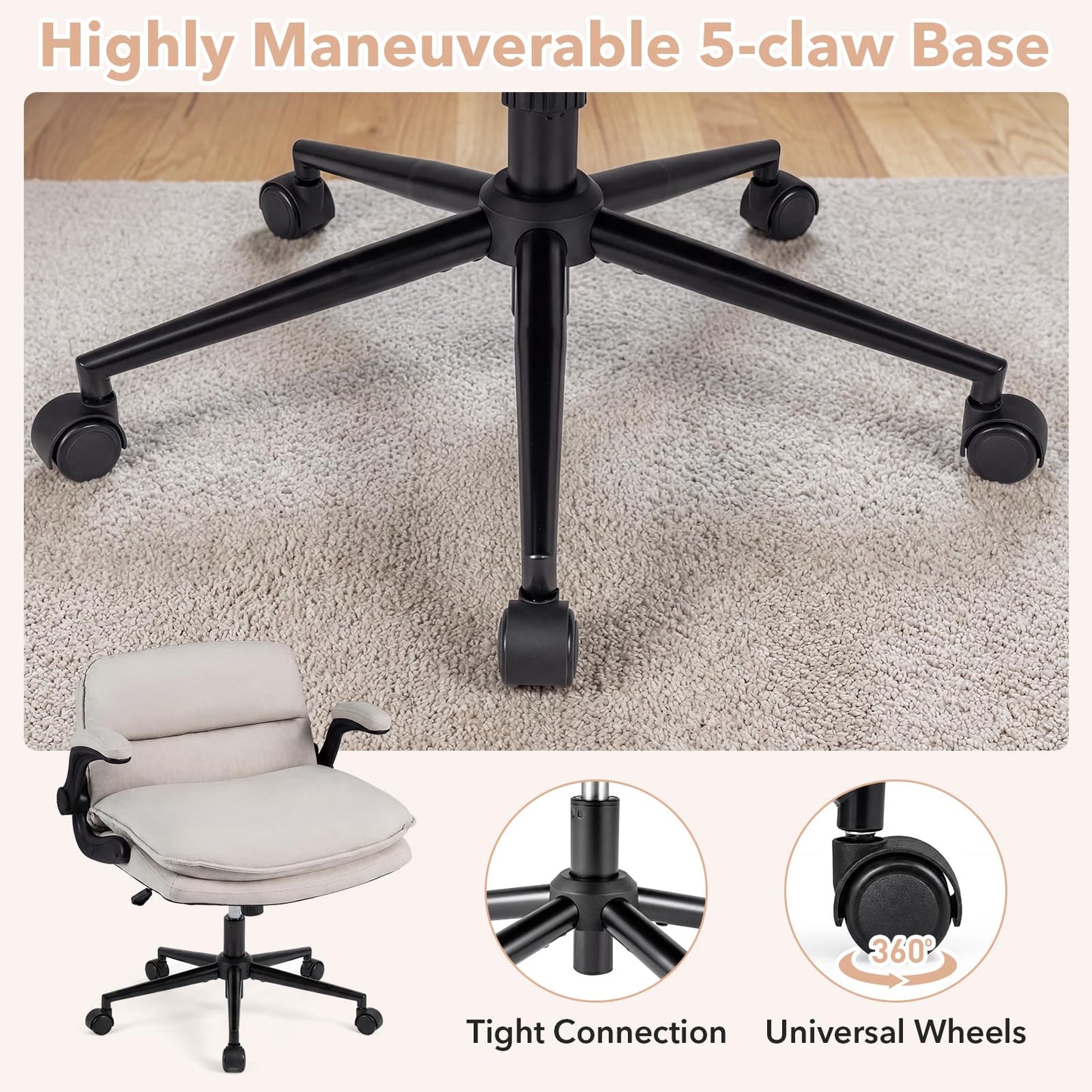 Criss Cross Office Chair on Wheels, Wide Seat Desk Chair