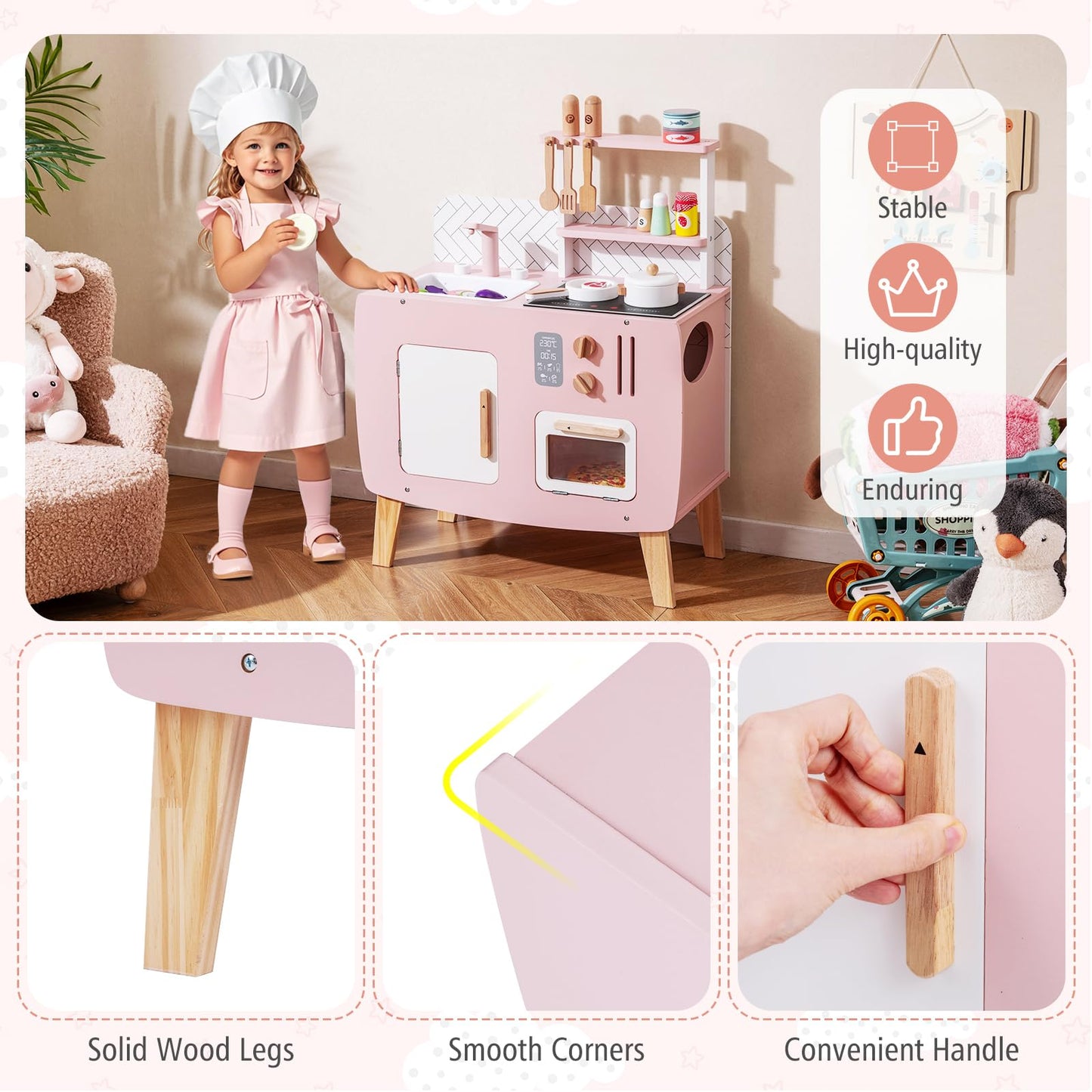 Wooden Kitchen Playset with Stoves and Cookware Accessories