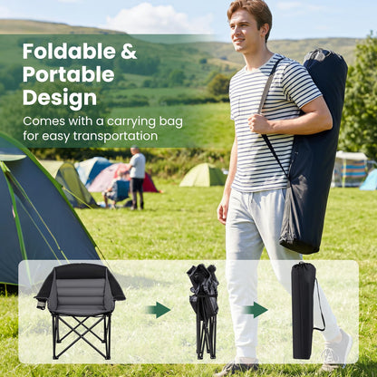 Oversized Folding Camping Chair, Padded Oxford Chair with Cup Holder, Side Pocket & Carry Bag