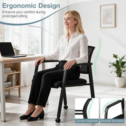 Set of 2 Stackable Reception Chairs, Upholstered Mesh Office Chair Meeting Conference Armchair