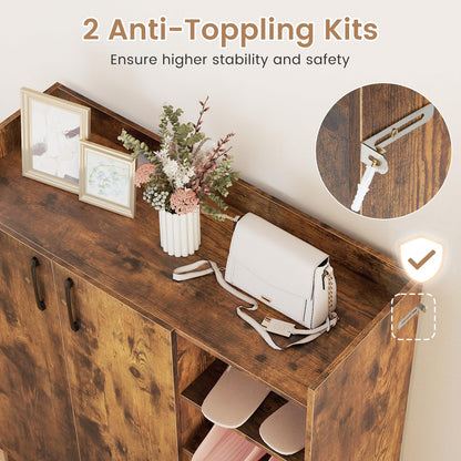 Shoe Storage Organizer with 2 Adjustable Inner Shelves and 4 Open Shelves