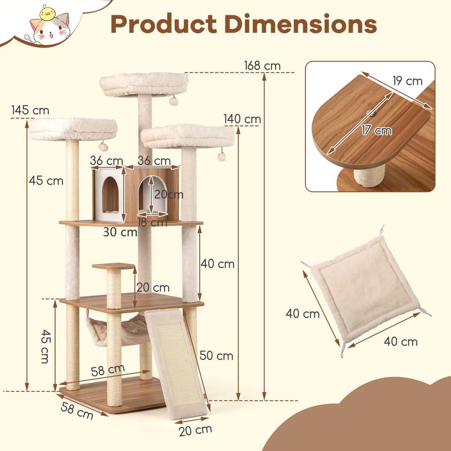 168cm Tall Cats Climbing Tower with Sisal Scratching Posts