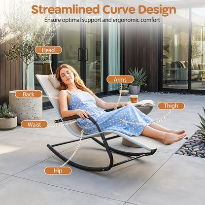 Rocking Sun Lounger, Zero Gravity Recliner Garden Rocking Chair with Headrest & Curved Armrests