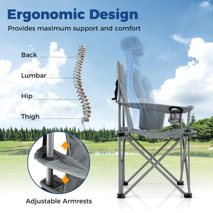 227kg Oversized Camping Chair, Heavy Duty Outdoor Folding Chair with Cooler Pouch