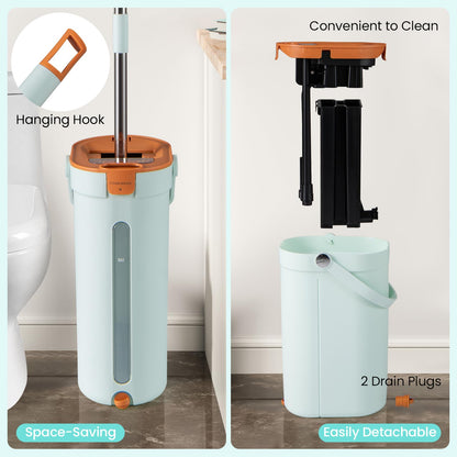 Mop and Bucket Set with Wringer 3-Tank Flat Floor Mop & Bucket System