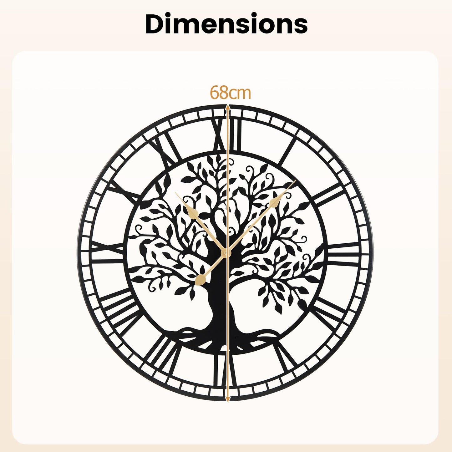 Large Wall Clock, 27”/68cm Metal Non-Ticking Decorative Clock